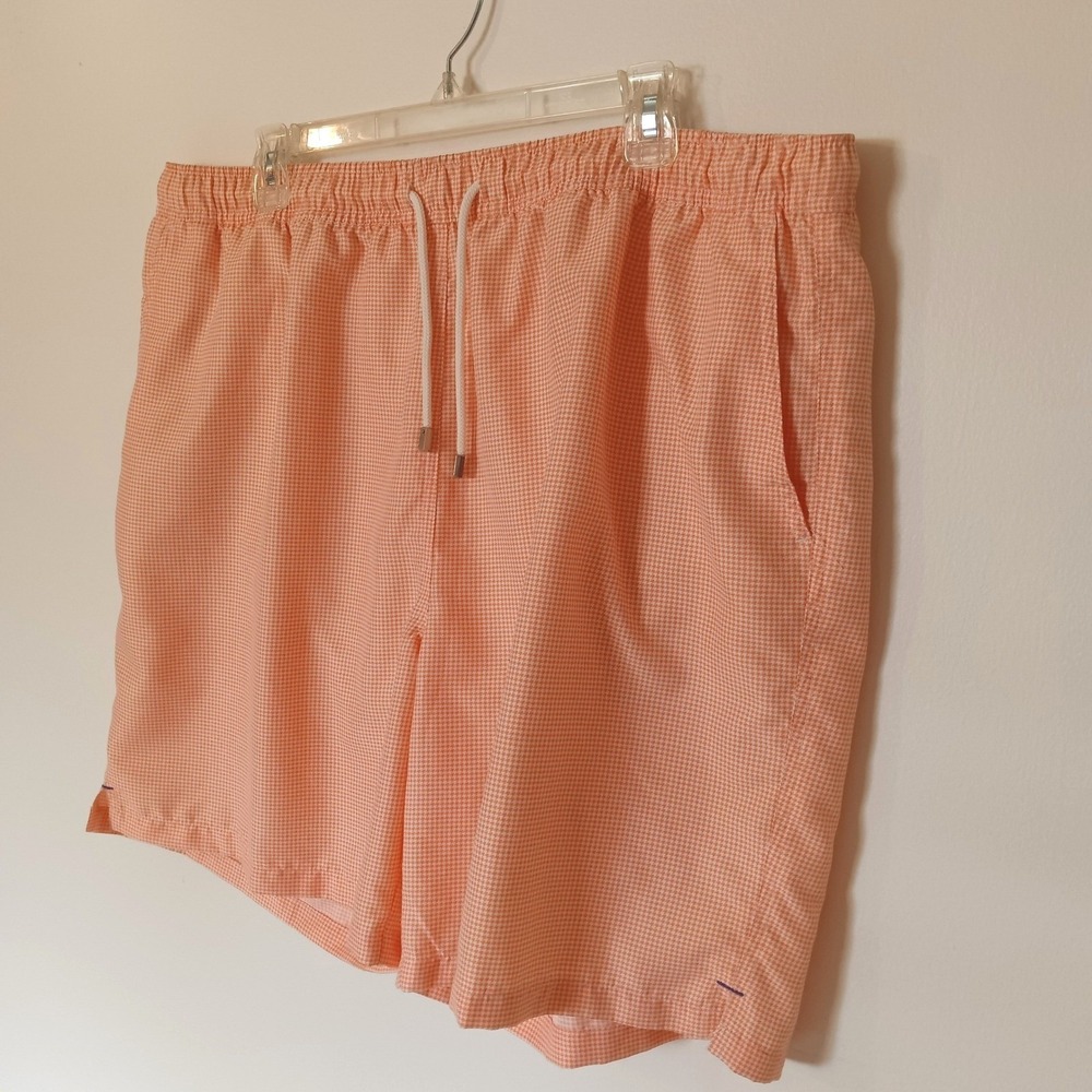 Peter Millar Mens XXL Coral Orange Gingham Swim Trunks Mesh Liner